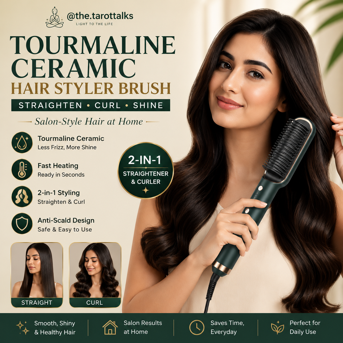 Tourmaline Ceramic Hair Curler Brush | Hair Styler