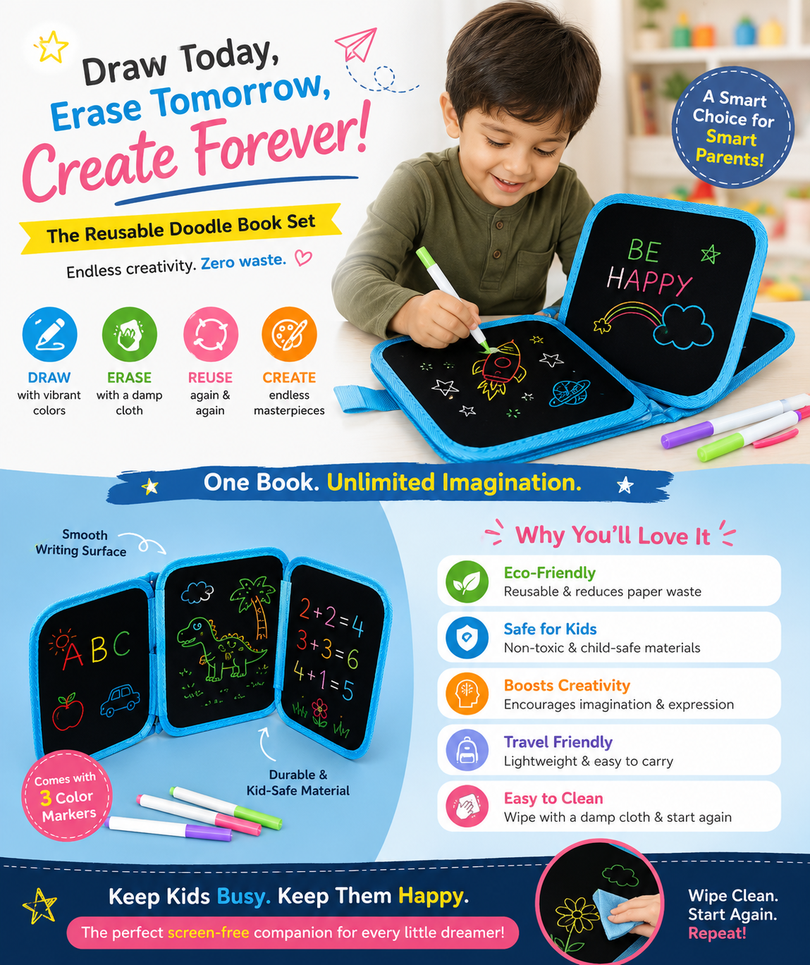 Reusable Doodle Book Set for Kids